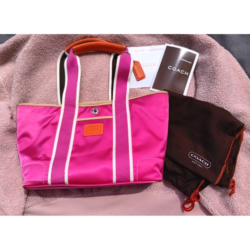 Y2K Hot Pink Hamptons Tote Orange Trim Chocolate Brown Accents Never Carried - Picture 1 of 12